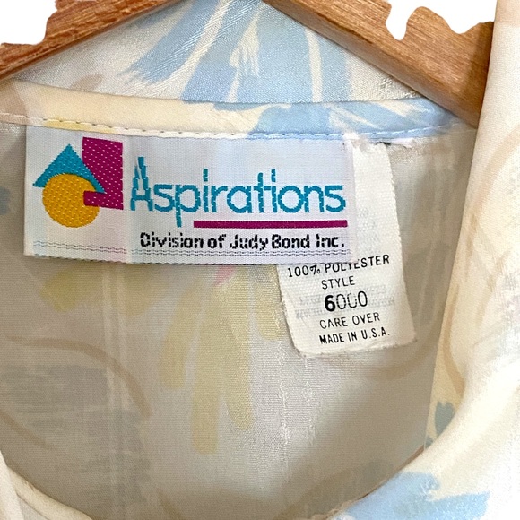 Vintage Pastel Floral Satin Semi Sheer Pussybow Balloon Sleeve Blouse Size M - Picture 3 of 7